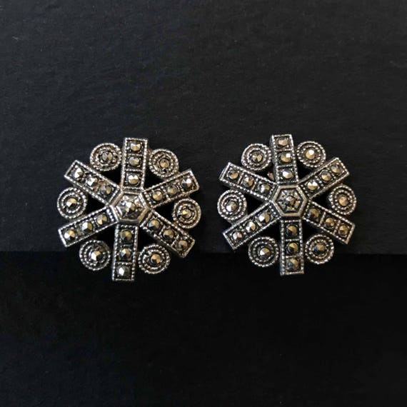 Sterling Silver Marcasite Pinwheel Earrings