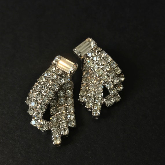 Clear Rhinestone Earrrings, Dressy Clip Ons