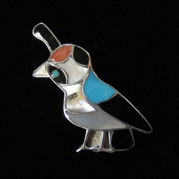 Nora Leekity Bird Pin Pendant, Rare Zuni Artisan, Signed Piece