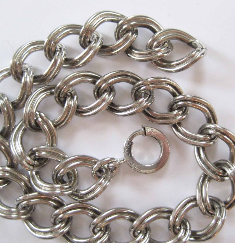 Sterling Silver Charm Bracelet Chain Thick Link Etsy