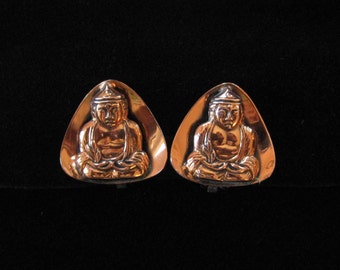 KIM signed Buddha Earrings in Copper, 1950's