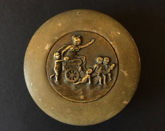 Vintage Tin with Chariot, Venus or Aphrodite and Cherubs Repousse Faux Brass