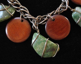 Wood and Aventurine Charm Bracelet