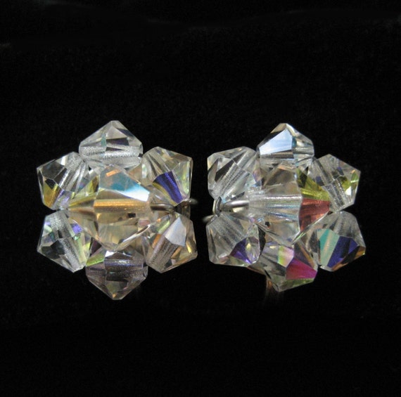 Mini AB Crystal Cluster Earrings - image 1