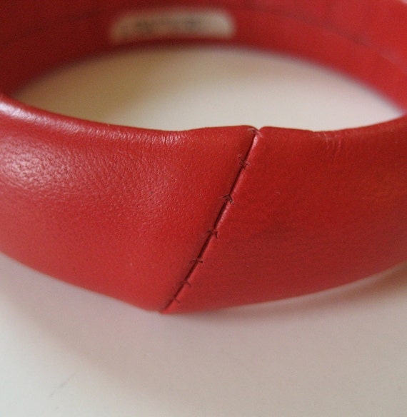 1980's Red Leather Bangle, Australia - image 4