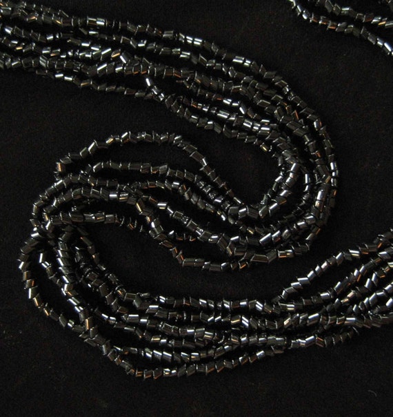 Six Strand Black Beaded Torsade Necklace