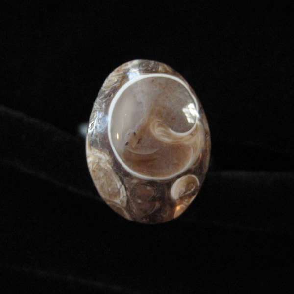 Fossilized Shell Ring, Adjustable Sterling Silver Band