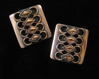 Mid Century Modern Copper Earrings with Geometric Pattern