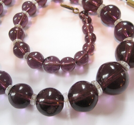 1930's Purple Glass Beaded Necklace, Hand Blown B… - image 3