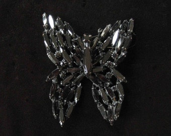 Hattie Carnegie Japanned Black Rhinestone Butterfly Brooch, Large