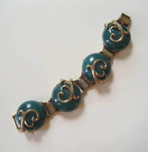 1940's Serpentine Bracelet, Vintage Green Plastic - image 2