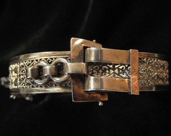 Edwardian Sterling Filigree Buckle Front Bracelet