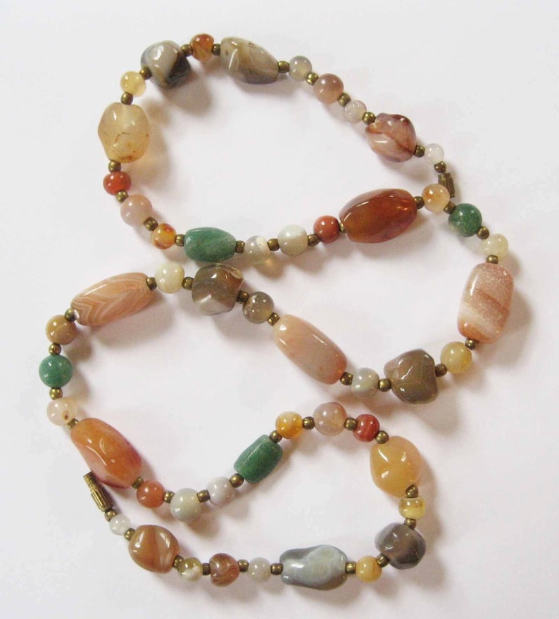 Genuine Agate Beaded Necklace 24 Inch Natural Agate Beads - Etsy