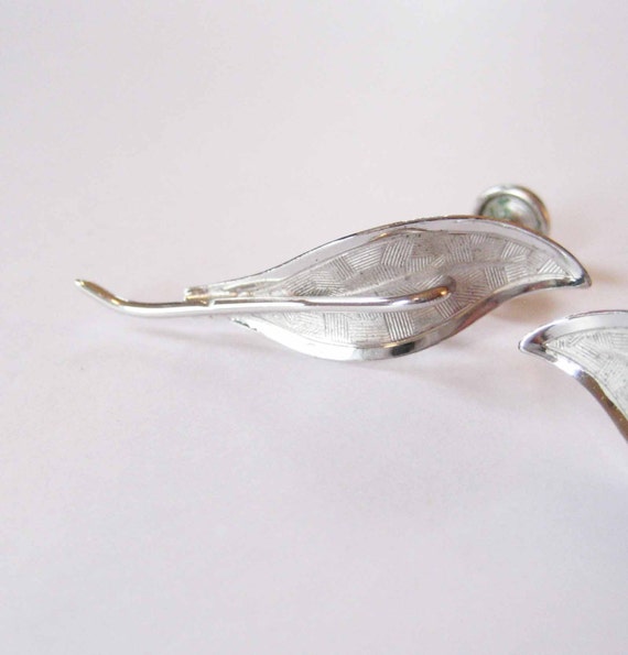 Graceful Sterling Silver Leaf Earrings, Screw Bac… - image 2
