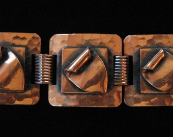 Mid Century Modern Bold Folded Copper Link Bracelet
