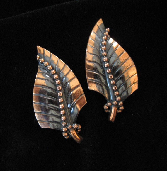 Whiting and Davis Large Copper Leaf Earrings
