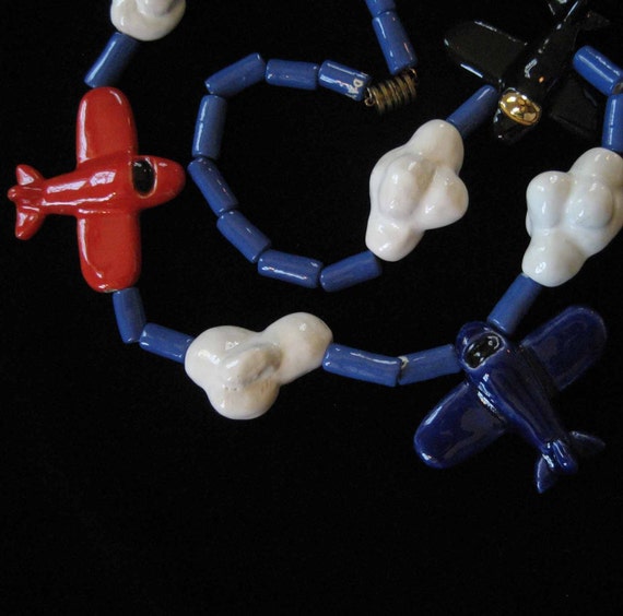 Handmade Vintage Ceramic Airplane Necklace 1970 - image 1