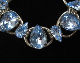 1960's Light Blue 6 Link Rhinestone Bracelet