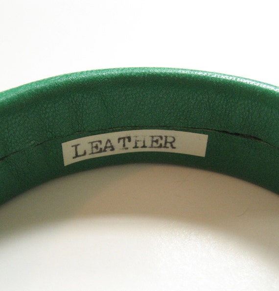 1980's Green Leather Bangle, Australia - image 4