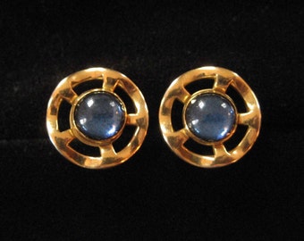 Swank Cuff Links, Blue Glass Stones, 1950's