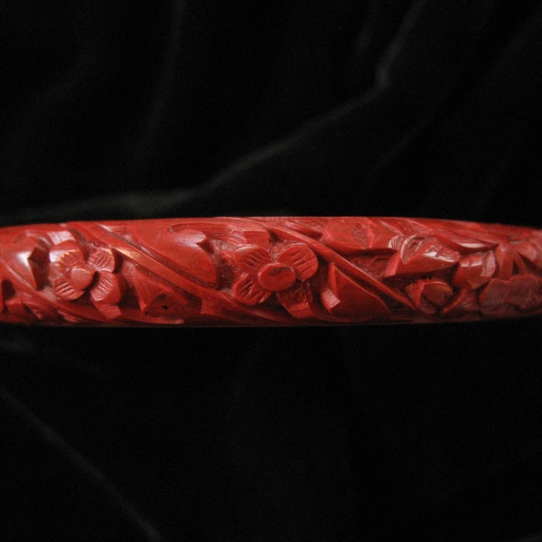 1960's Hand Carved Cinnabar Bangle Bracelet