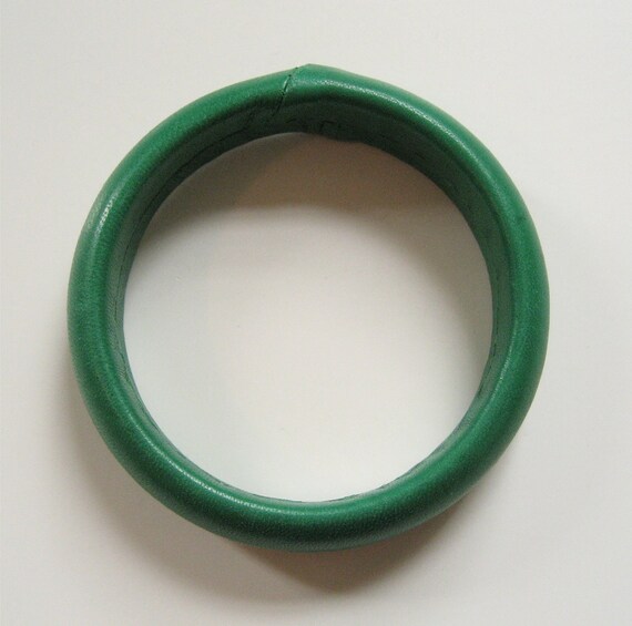 1980's Green Leather Bangle, Australia - image 2