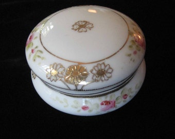 Antique Morimura Noritake Porcelain Trinket Box, Gold Glaze, Roses