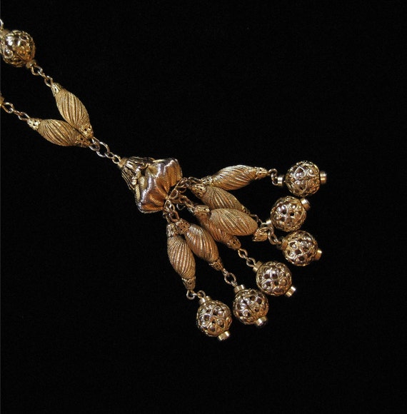 Tassel Pendant Necklace, Filigree Beads - image 1