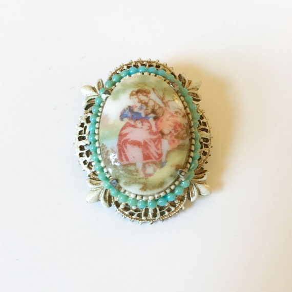 Florenza Pastoral Victorian Revival Brooch, White… - image 9