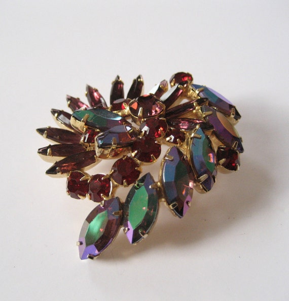 Purple and Red Rhinestone Demi, Brooch and Earrin… - image 4