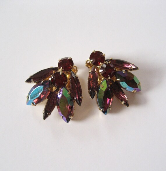 Purple and Red Rhinestone Demi, Brooch and Earrin… - image 3