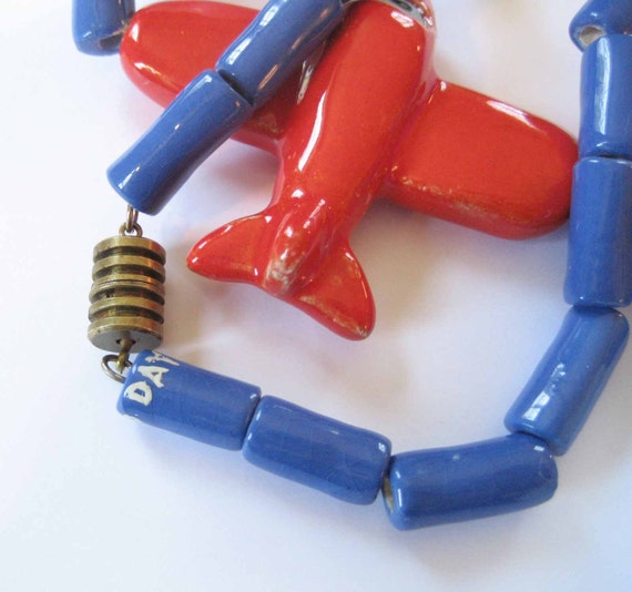 Handmade Vintage Ceramic Airplane Necklace 1970 - image 4