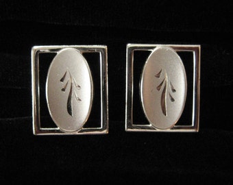 Swank Etched Cuff Links, Silver Tone, Brushed Silver Cuff Links