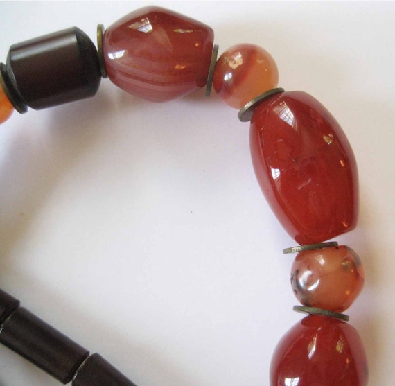 1940's Dark Orange Bakelite and Red Banded Agate … - image 4