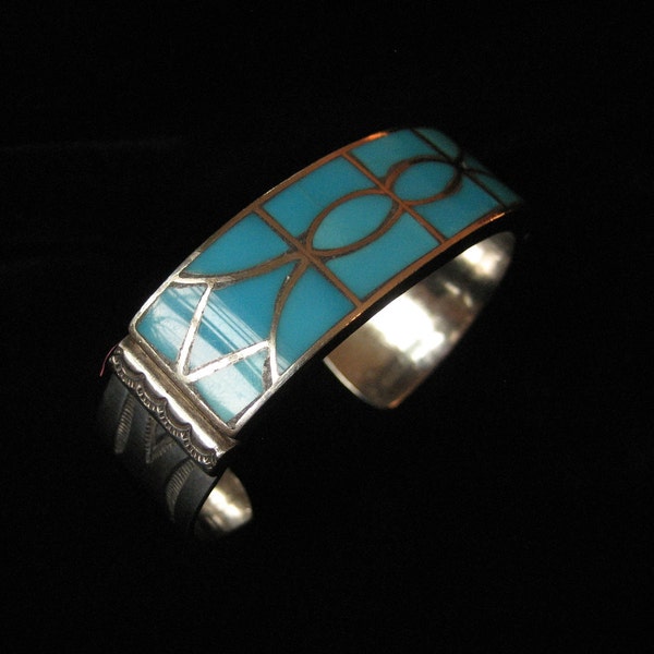 ON HOLD Navajo Sterling Turquoise Art Deco Bracelet, 1930's