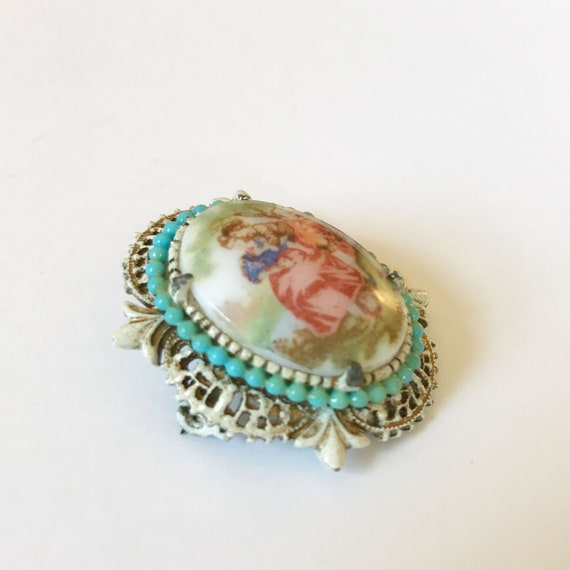 Florenza Pastoral Victorian Revival Brooch, White… - image 3