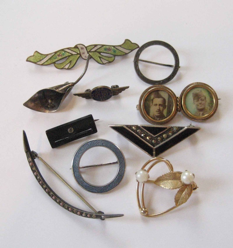 LOT Tiny Antique Pins Art Deco Victorian Sterling Enamel Etsy