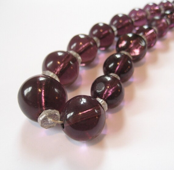 1930's Purple Glass Beaded Necklace, Hand Blown B… - image 5