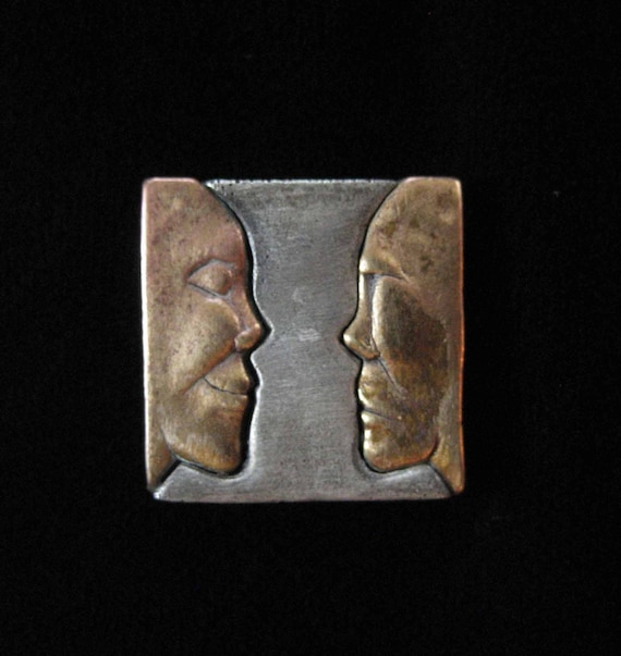 Brass and Pewter African Faces Slider Pendant by … - image 1