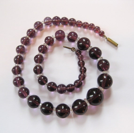 1930's Purple Glass Beaded Necklace, Hand Blown B… - image 2