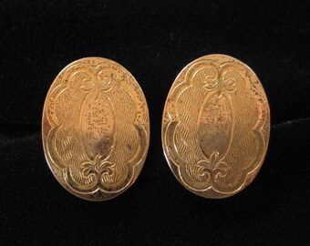 Victorian Etched Oval Gold Plated Cuff Links