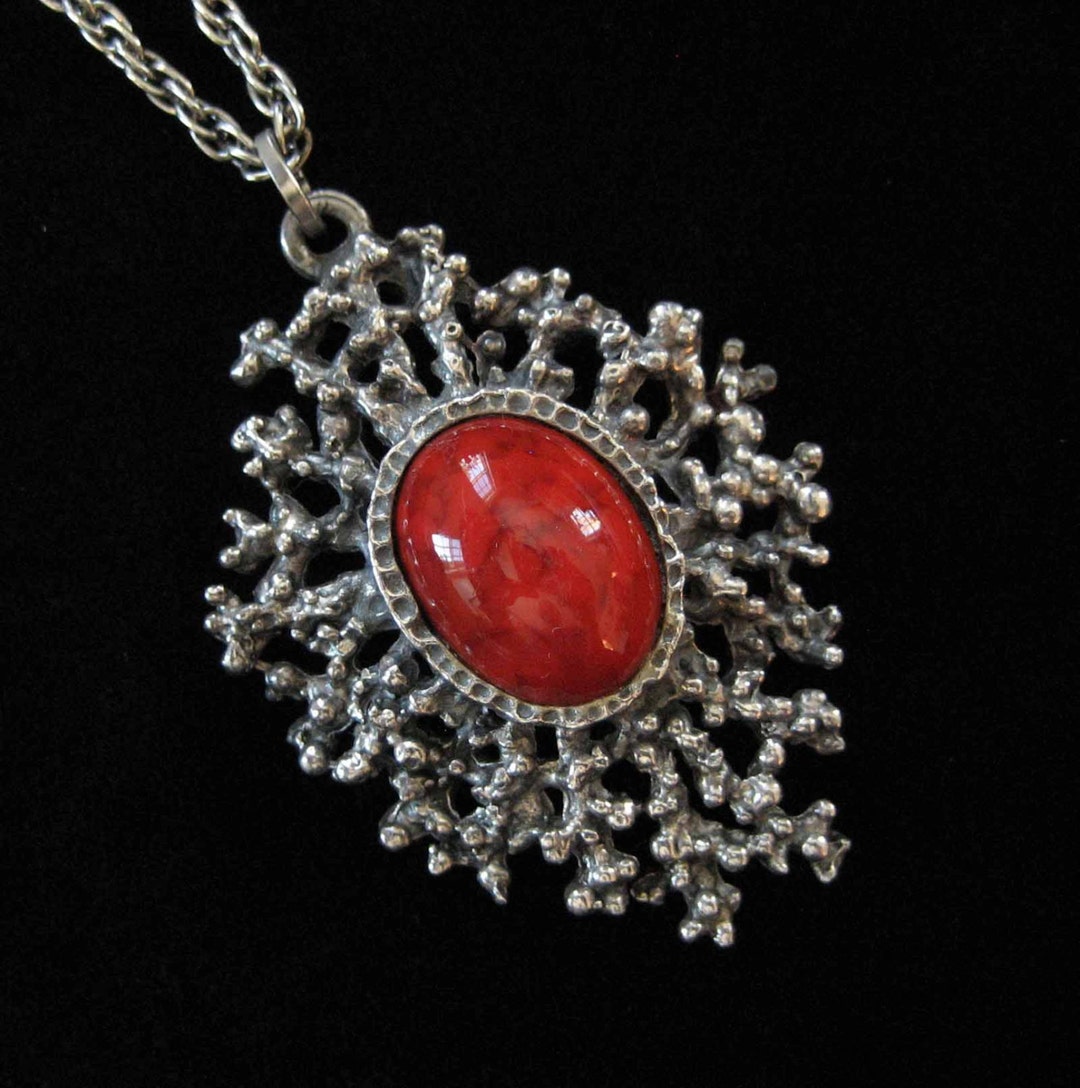 Red Art Glass Brutalist Abstract Modern Pendant Necklace 1970s - Etsy