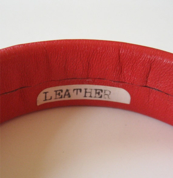 1980's Red Leather Bangle, Australia - image 3