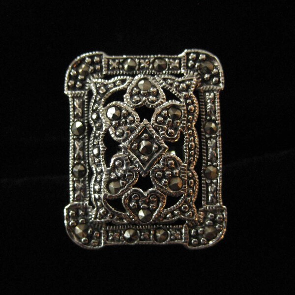 Sterling Marcasite Ring, Large Rectangle, Size 7