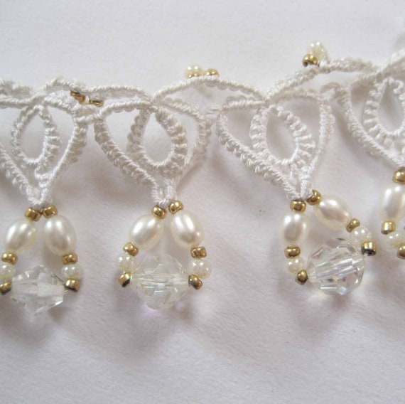 Genuine Pearl and Hand Crocheted Lace Tatted Bead… - image 4