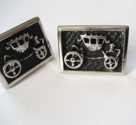 Carriage Cuff Links, Antique Look Dimensional Des… - image 3