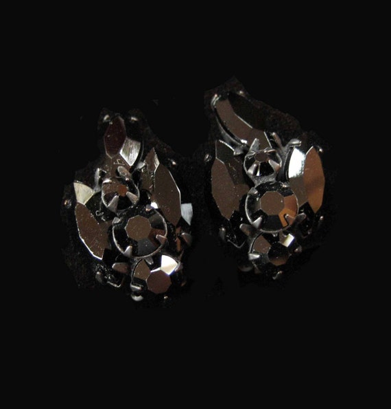 Black Rhinestone Earrings in Japanned Setting