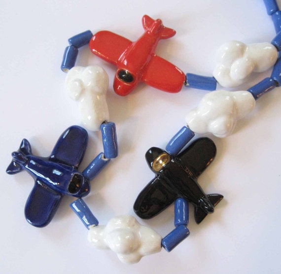 Handmade Vintage Ceramic Airplane Necklace 1970 - image 3