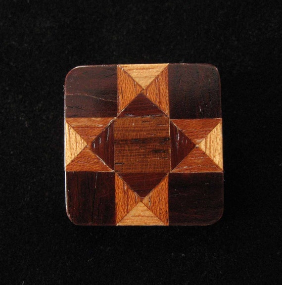 Miniature Wood Parquet Pattern Pin, Genuine Wood I