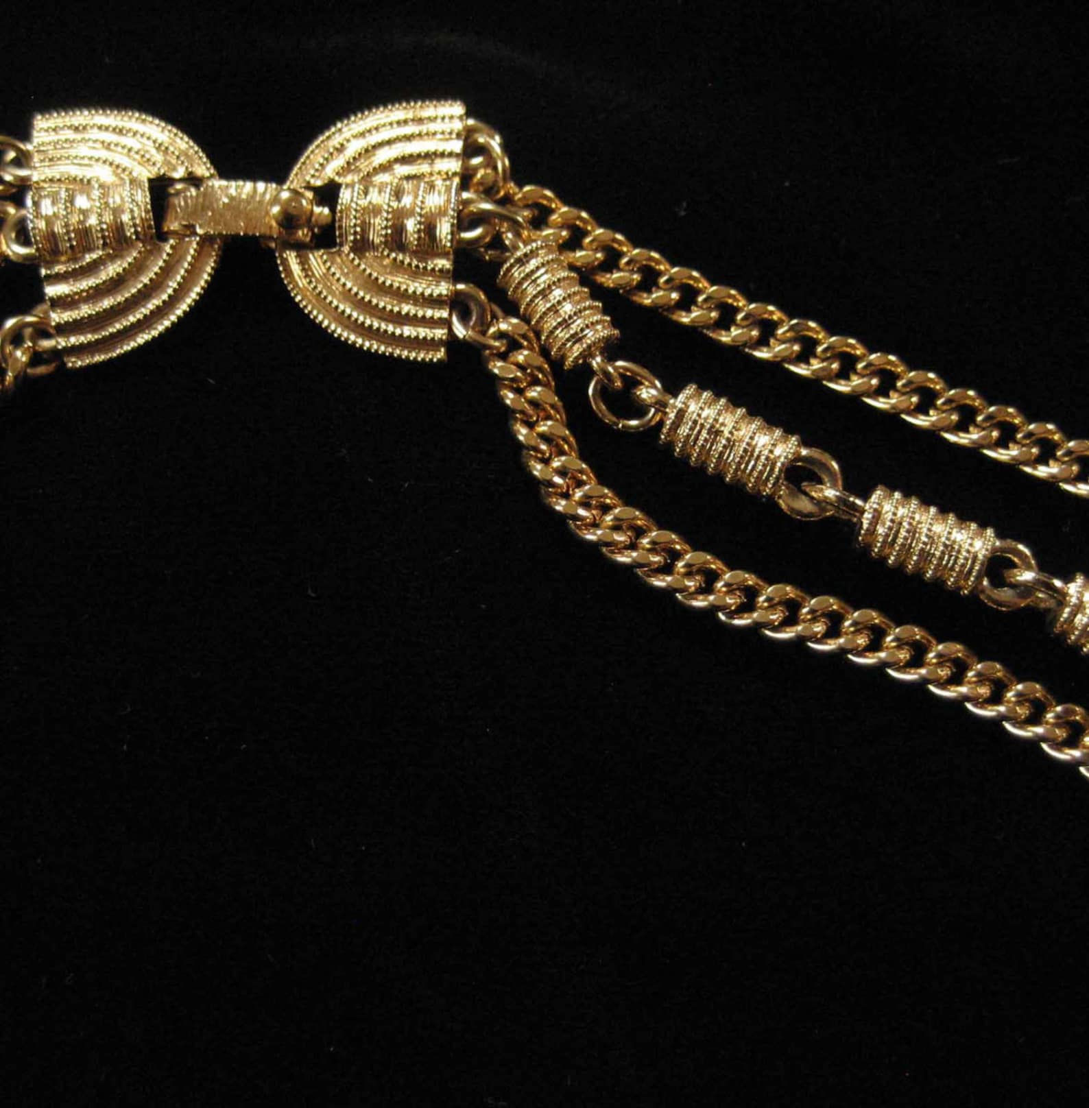 Three Strand Gold Chain Necklace W/ Barrel Beads Etsy